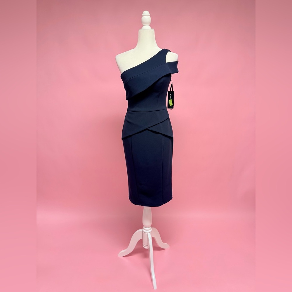 🌹Elegant Navy Cachet Roland Mouret One-Shoulder Dress
